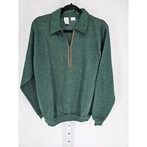 Vintage 1970s Sears Mens Sz L Tall 1/2 Zip Collared Green Sweatshirt